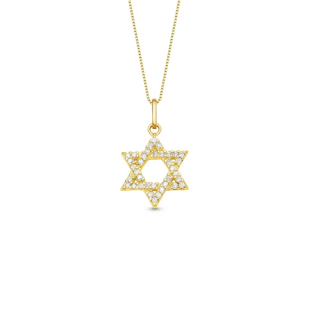 Pingente Medalha Estrela de Davi em Ouro Amarelo 18k com Diamantes, 19mm — imagem 1