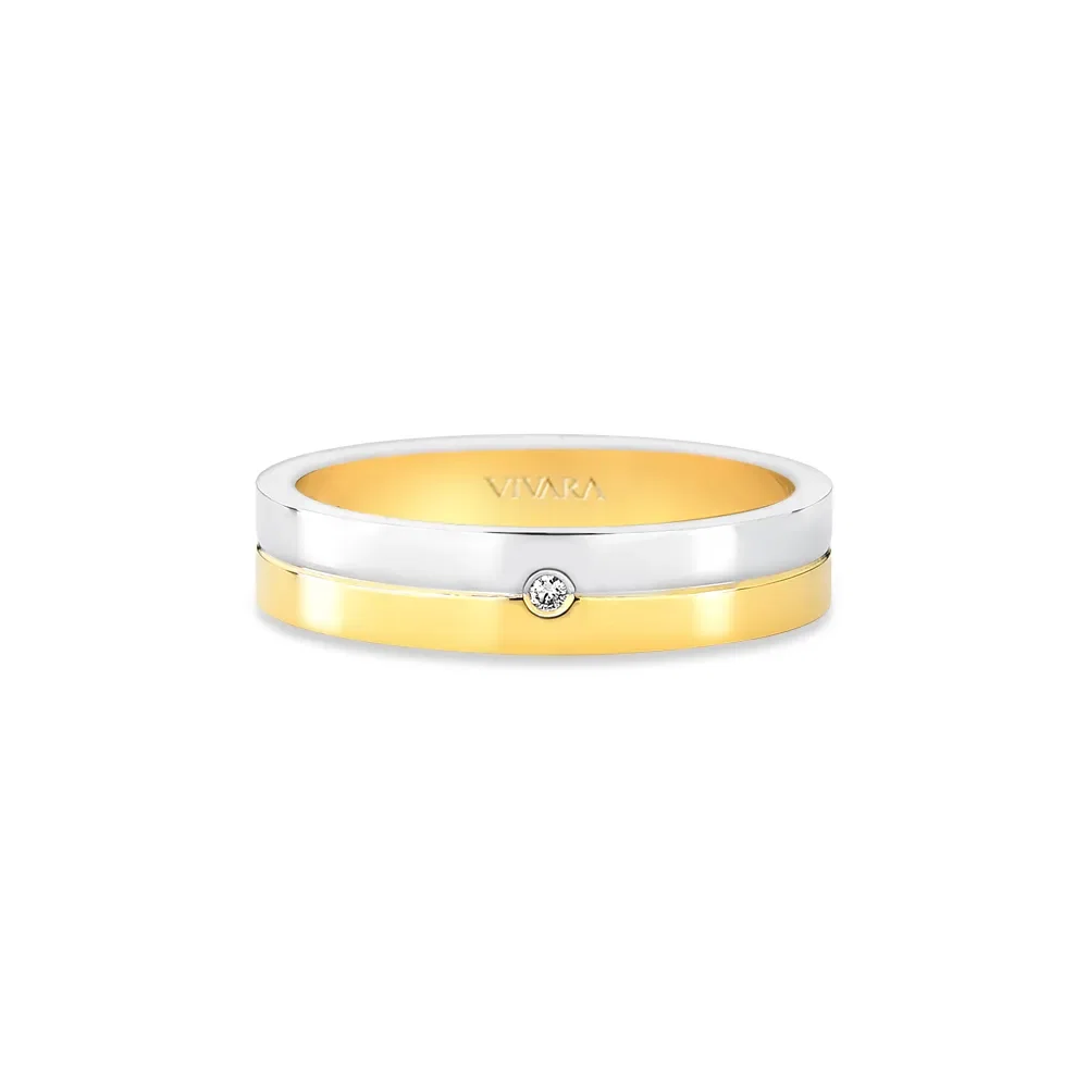 Aliança Dual em Ouro Amarelo e Ouro Branco 18k com Diamantes 0,012ct, 4mm