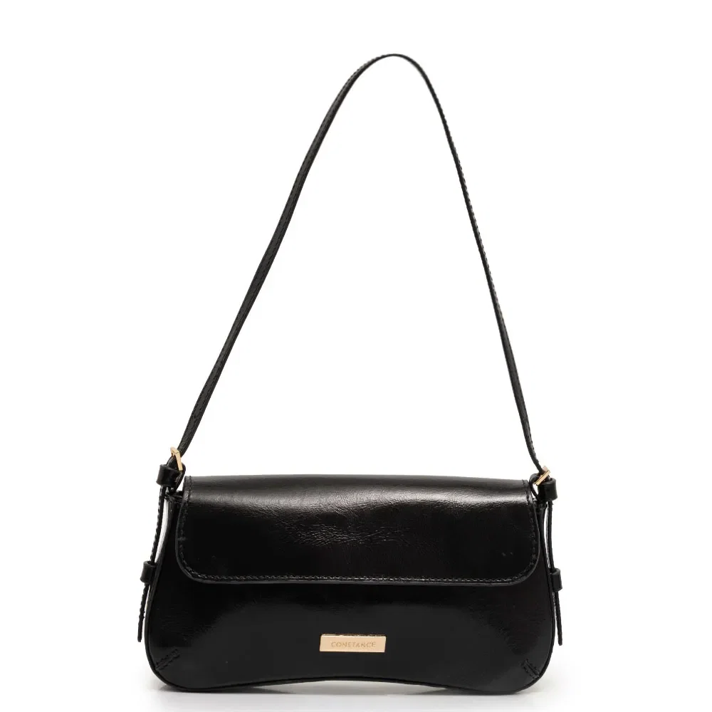 Bolsa Preta Baguete Couro