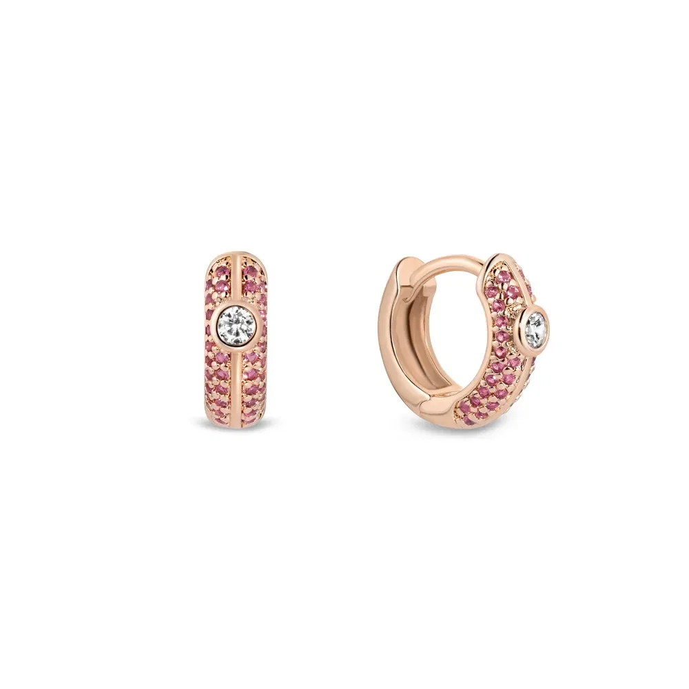 Argola Life Joyful em Liga Rosé com Banho de Ouro Rosé 18k com Pedras Rosas e Incolores, 12,5mm