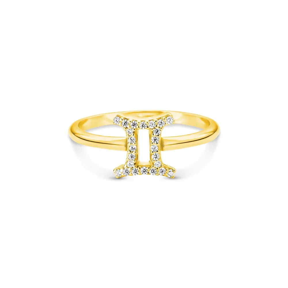 Anel Life Signo Gêmeos em Prata 925 com Banho de Ouro Amarelo 18k e Pedras Incolores — imagem 1
