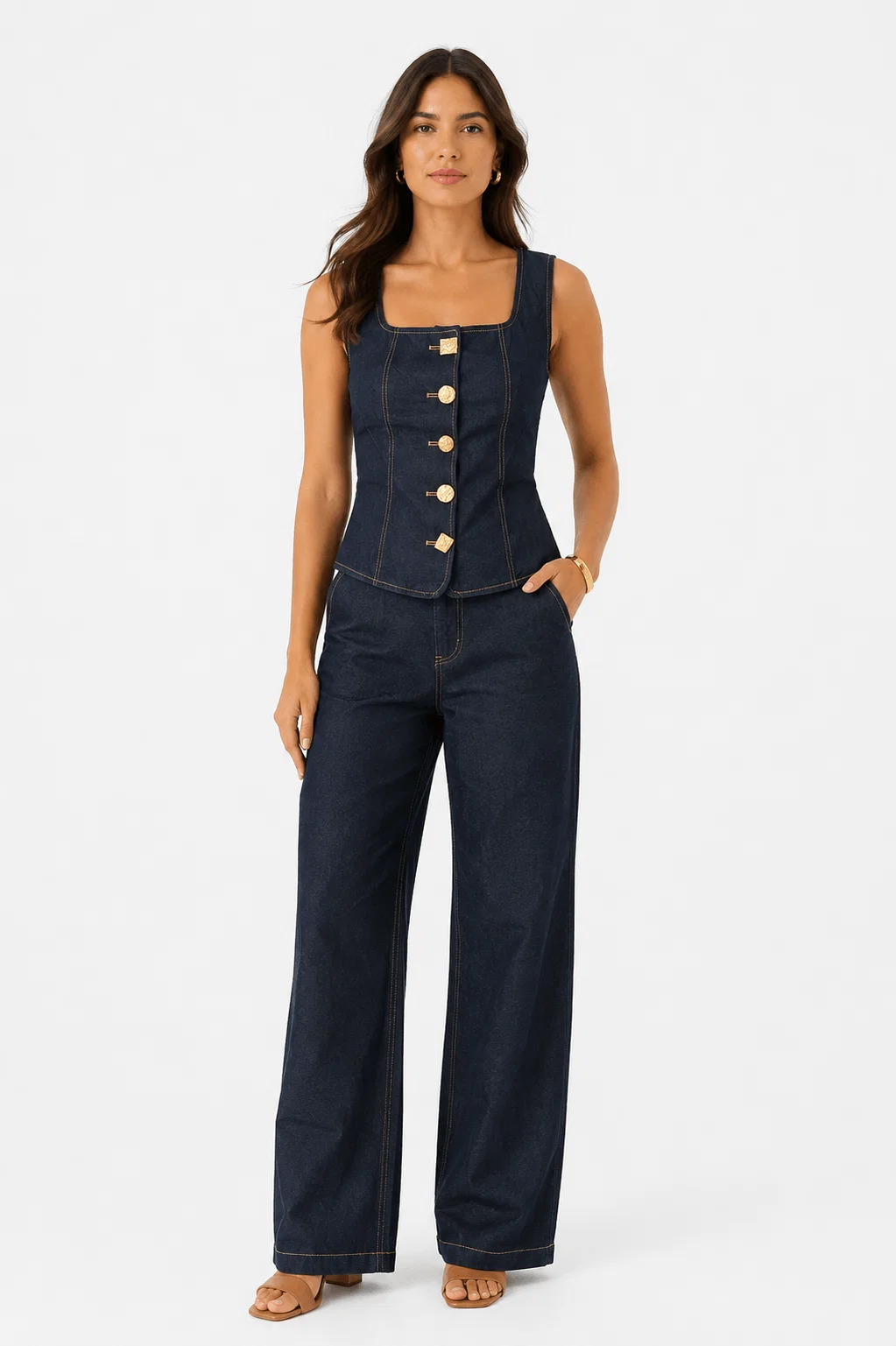 Calça Pantalona - Denim Escuro — imagem 1