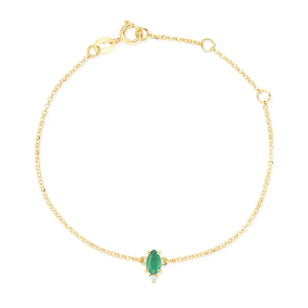 Pulseira Baby em Ouro Amarelo 18k com Esmeralda e Diamantes