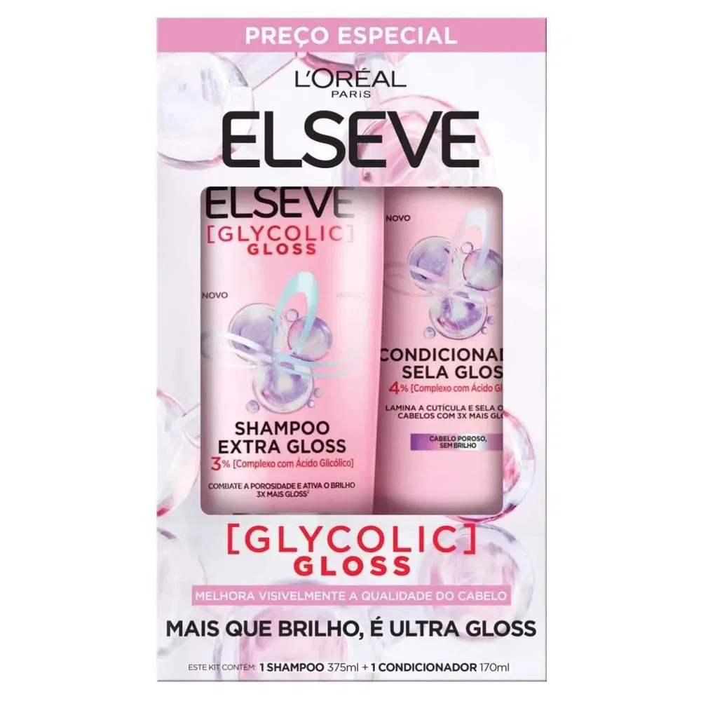Kit Shampoo 375ml + Condicionador 170ml Elseve Glycolic Gloss