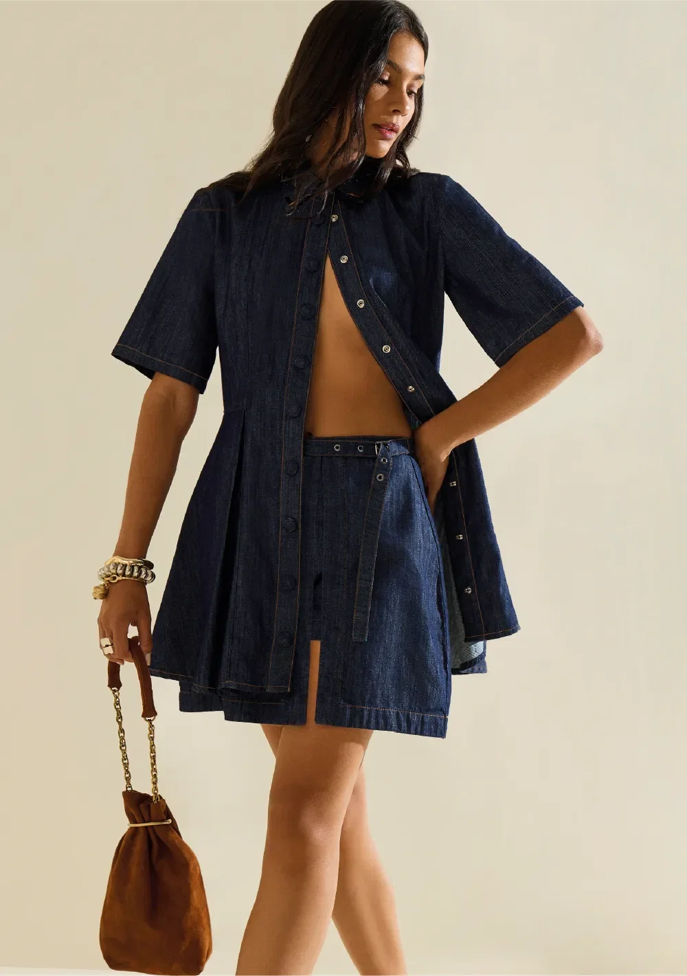 Shorts Morena Rosa Amplo Alta Azul Escuro — imagem 1