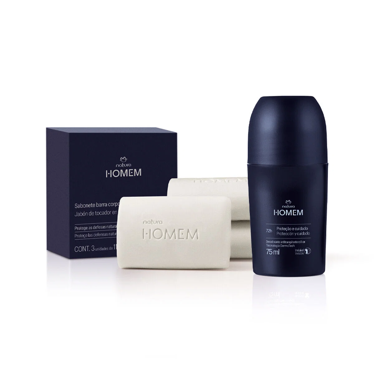 Kit Desodorante Roll-on e Sabonete Corpo e Barba Natura Homem (2 produtos)