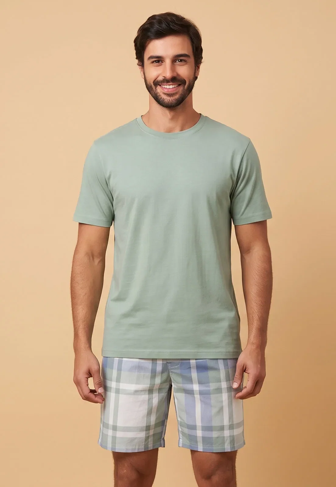 Pijama Manga Curta de Viscose Stretch Digital e Shorts de New Skin