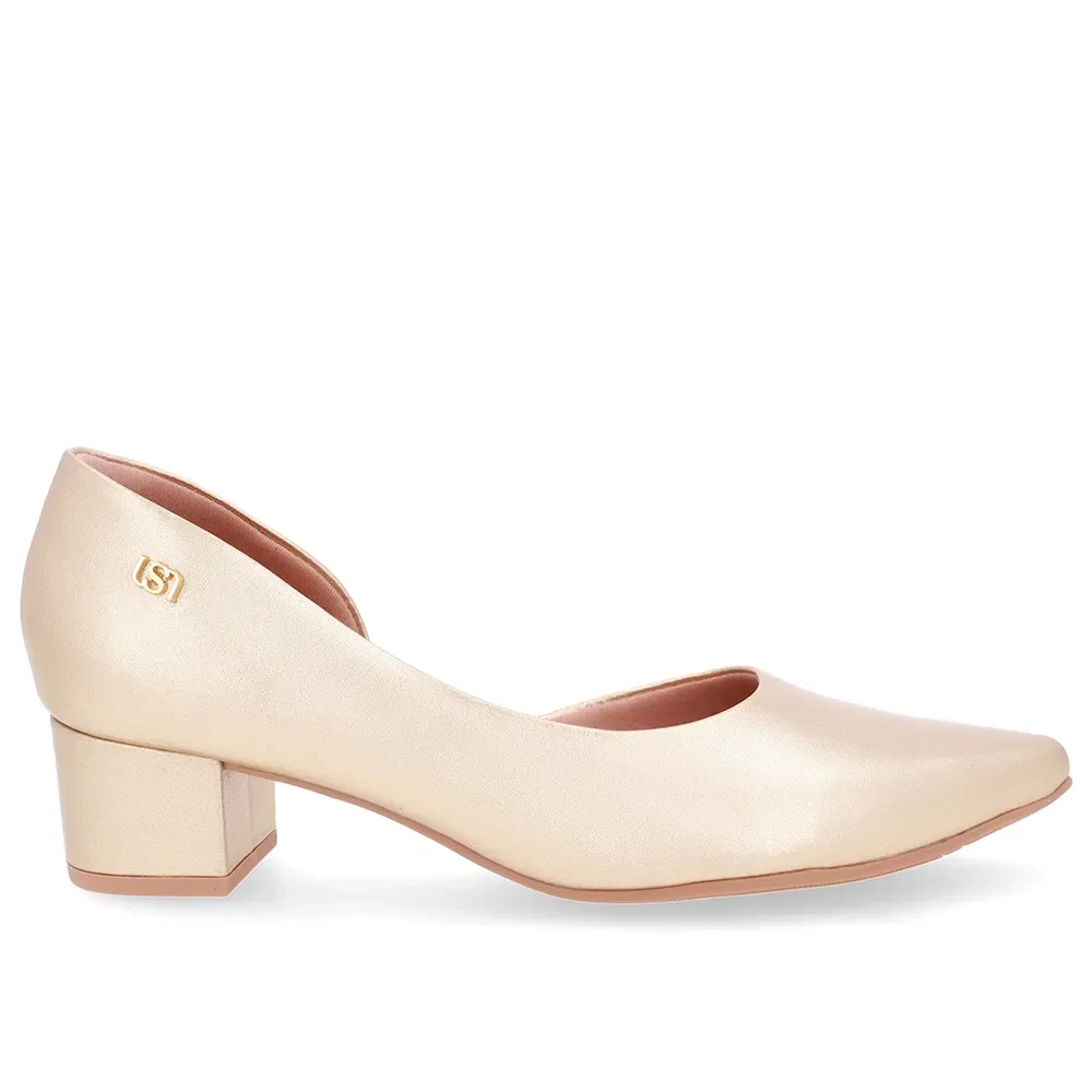 Scarpin Couro Dourado Recorte Lateral — imagem 1