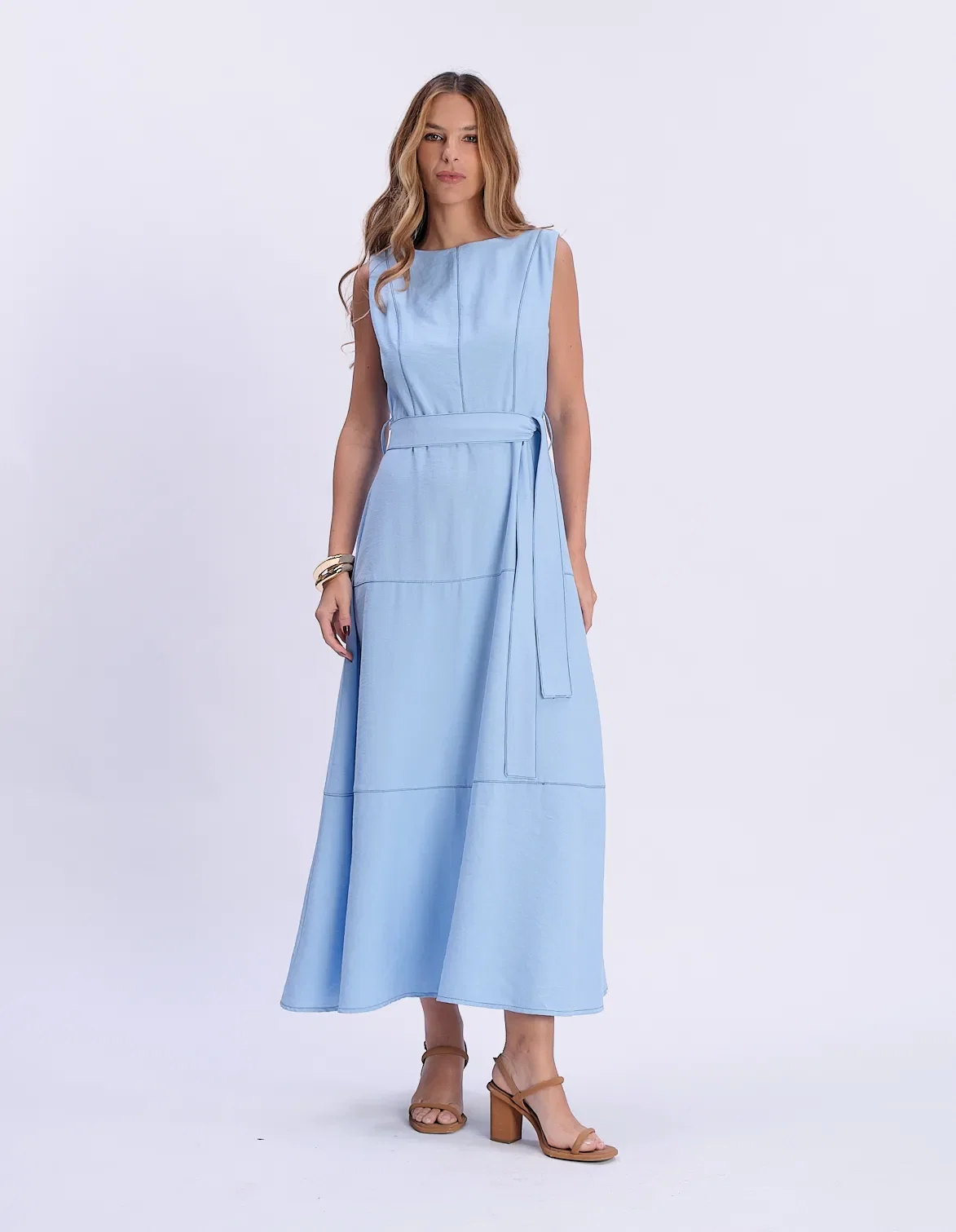 Vestido Longo Pesponto Contrastante - Azul — imagem 1