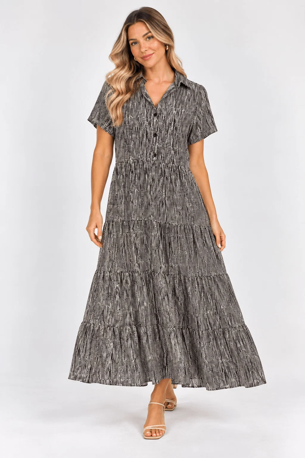 Vestido Midi Estampado Poá - Preto