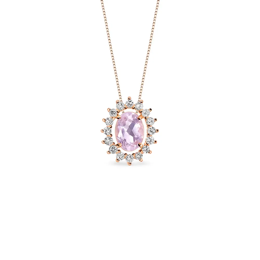 Pingente Kate em Ouro Rosé 18k com Quartzo Rosa e Safiras Incolores, 13mm — imagem 1