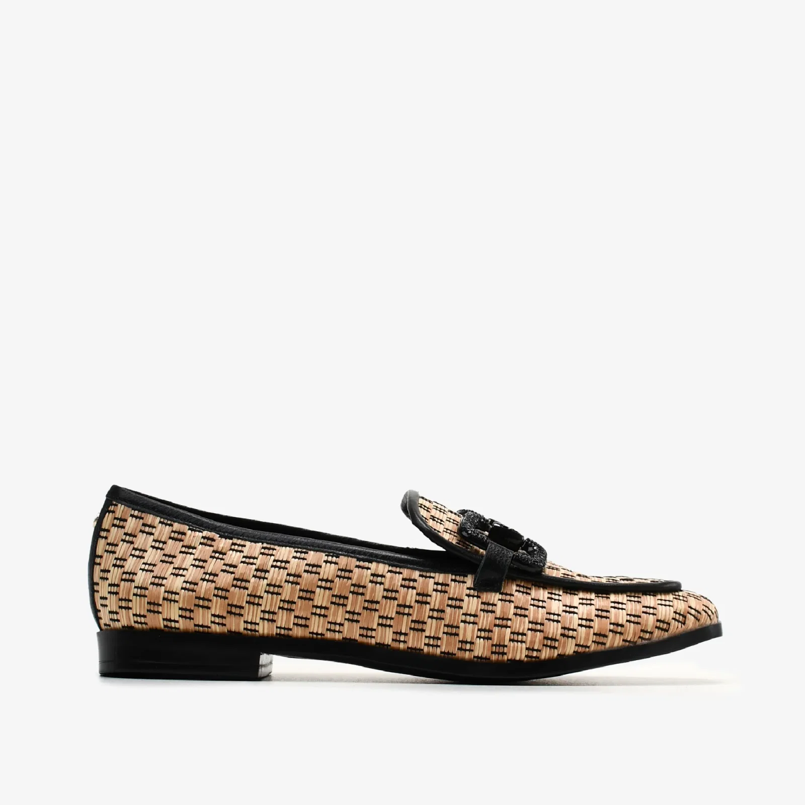 Loafer Ráfia Preto Couro