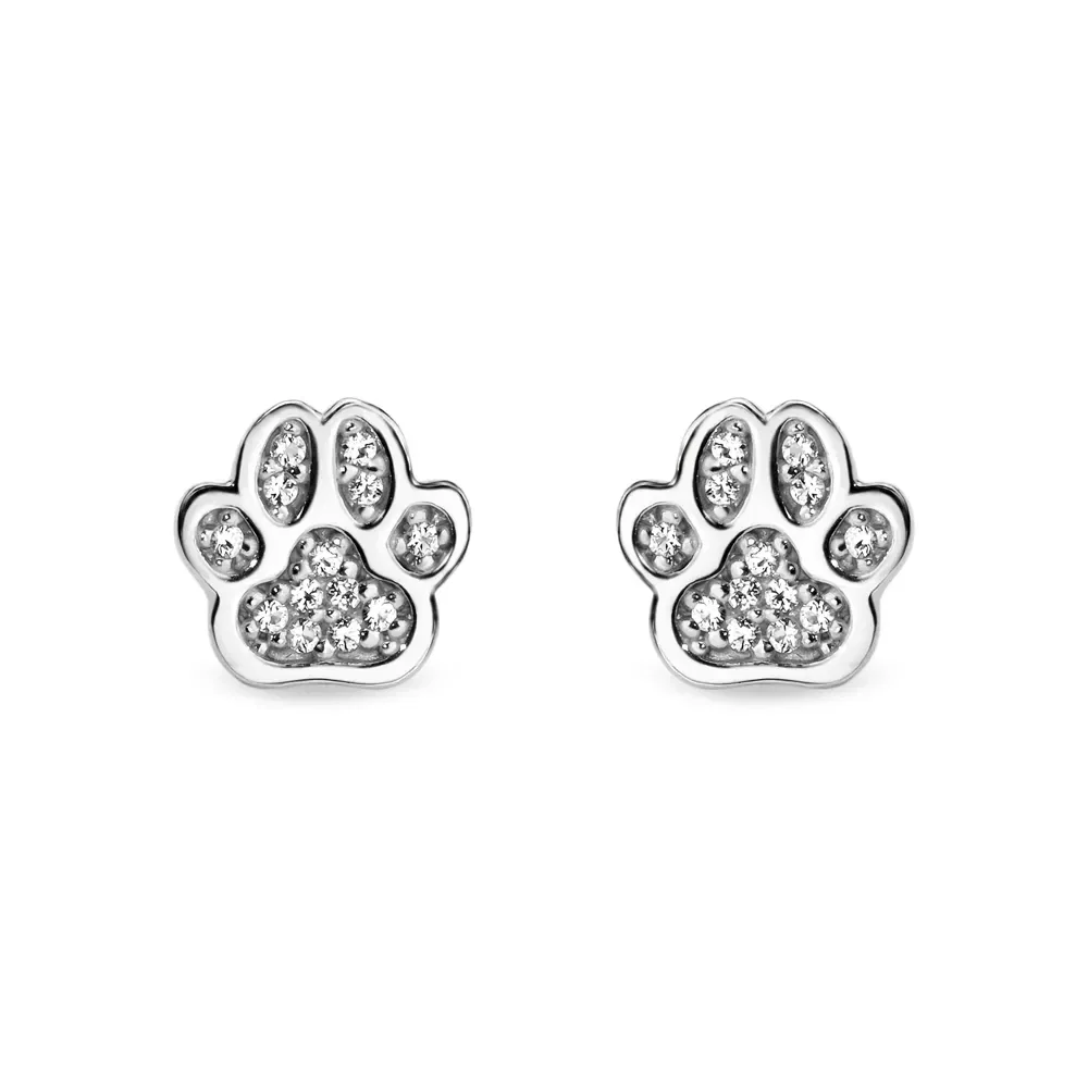 Brinco Life Animal Patinha em Prata 925 com Pedras Incolores