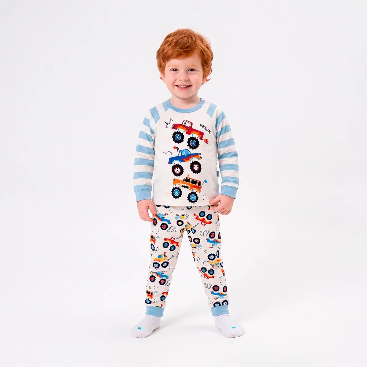 Pijama Longo Toddler Monster Truck Malha Toque Especial Brilha No Escuro Tip Top
