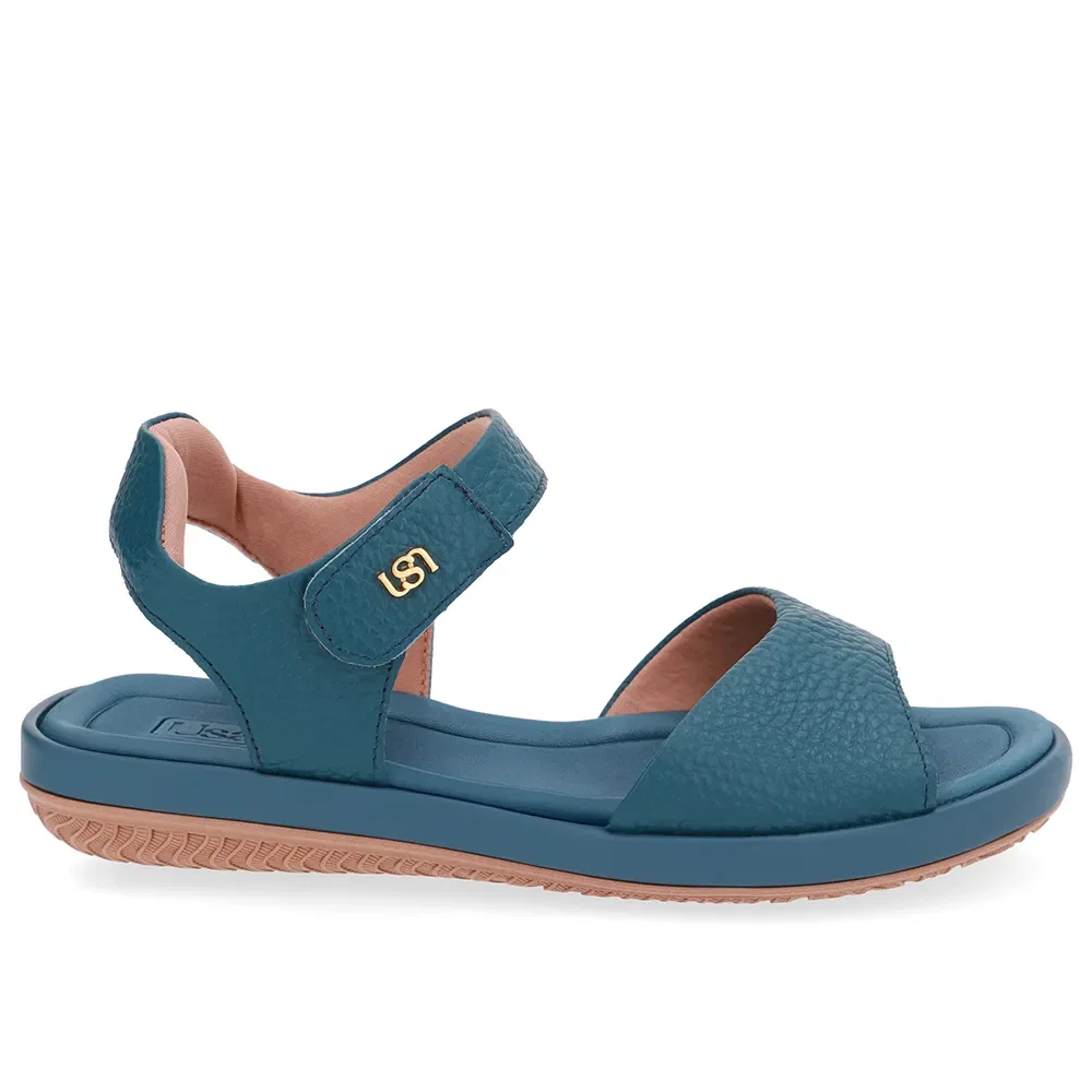 Sandália Baixa Couro Azul Fecho-Flex — imagem 1