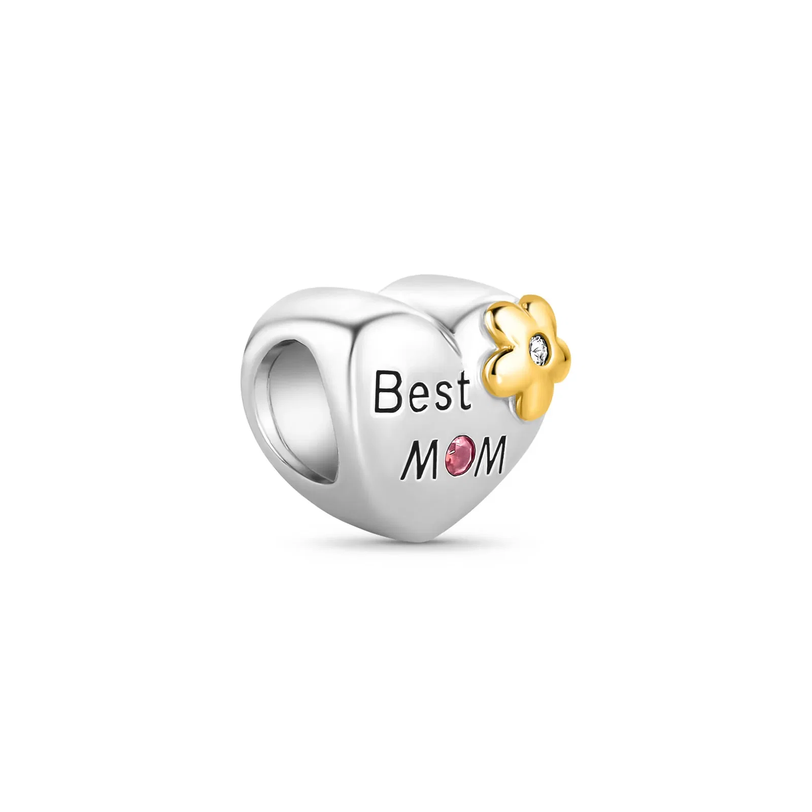Separador Life Coração Best Mom em Prata 925 e Banho de Ouro Amarelo 18k com Pedras Incolores e Esmalte — imagem 1