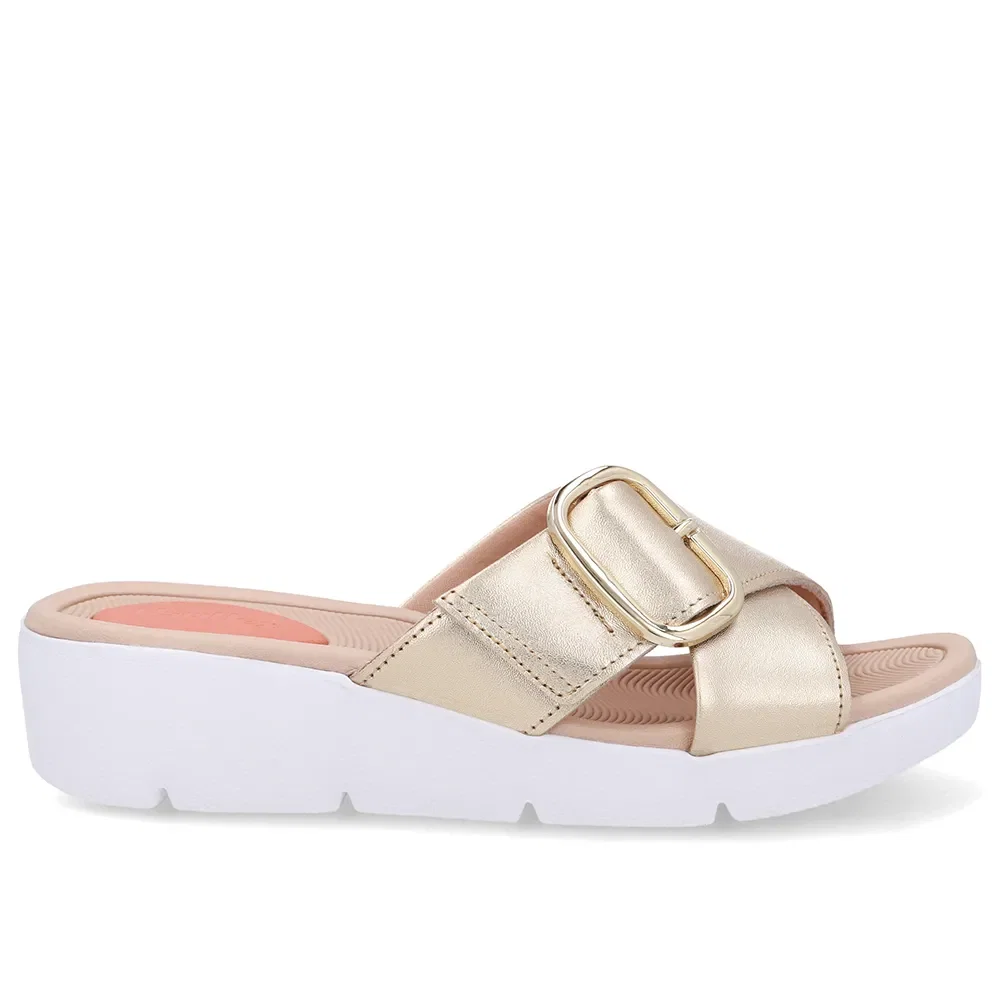 Tamanco Salto Plataforma Couro Dourado Fivela — imagem 1