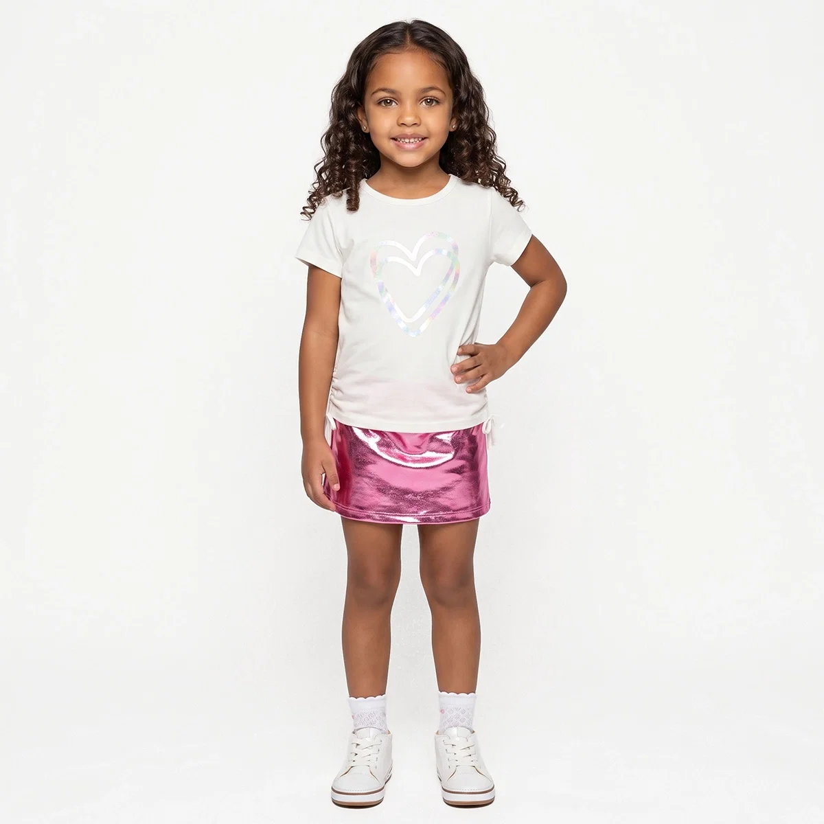 Shorts Saia Kids Rosa Malha Lamê Tip Top