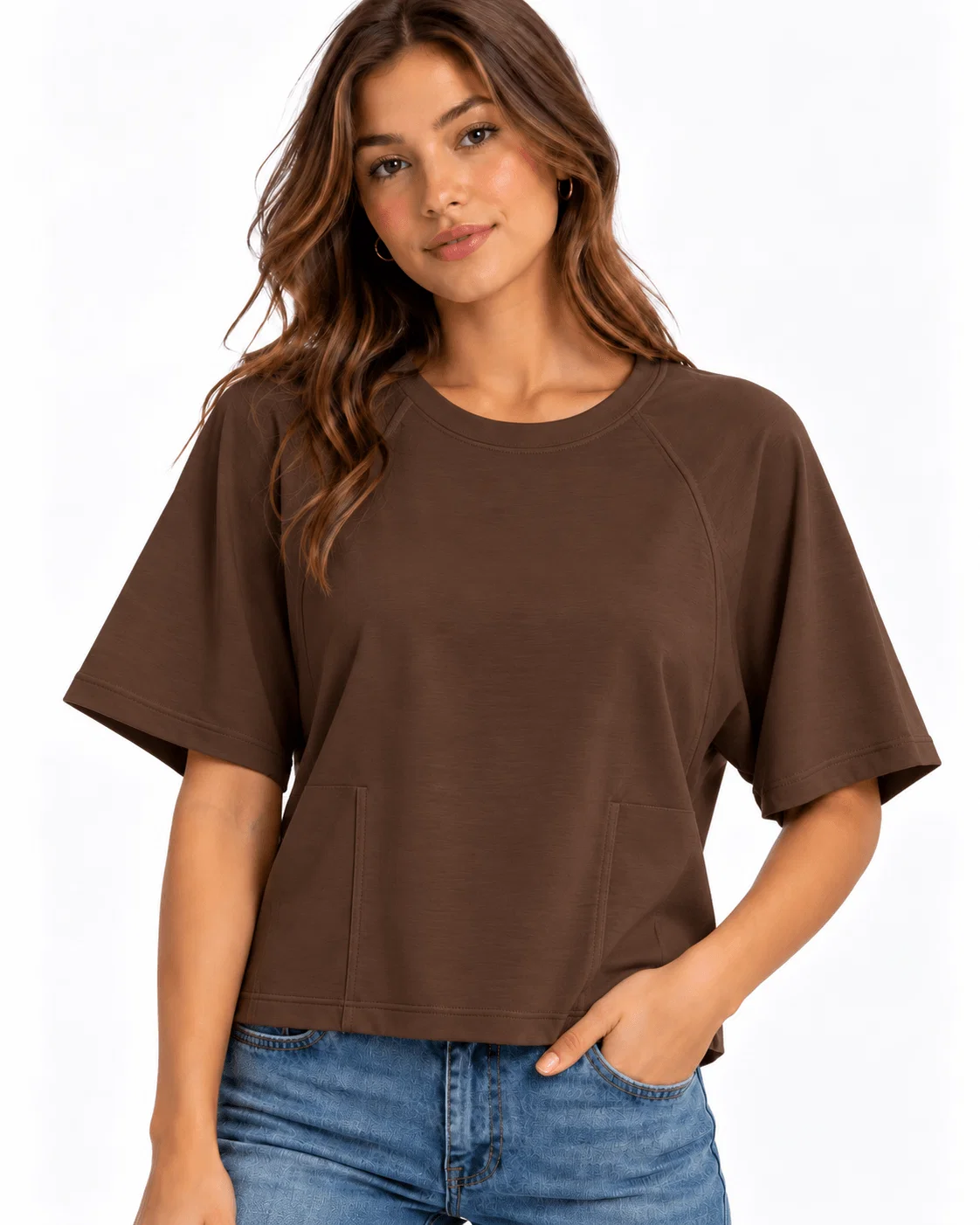 Blusa Manga Curta Gola Redonda - Cafe