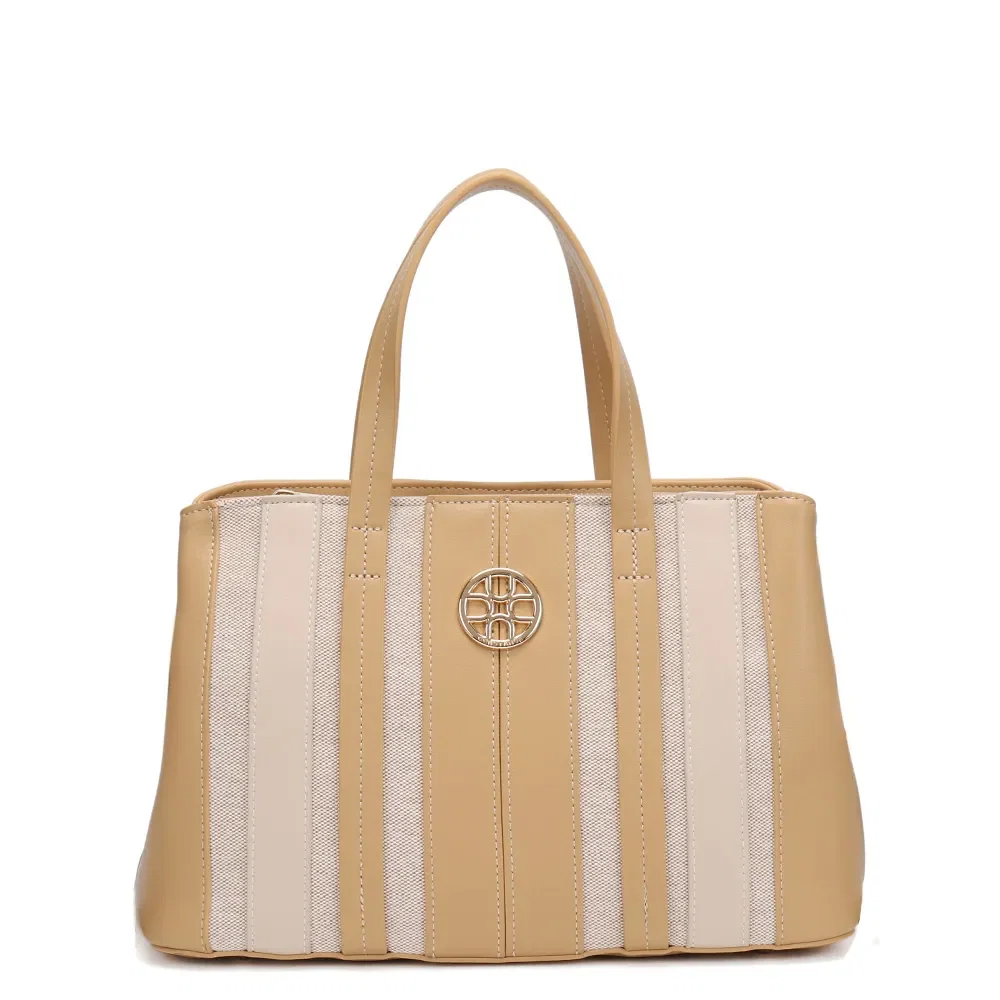 Bolsa Tote Listrada Bege