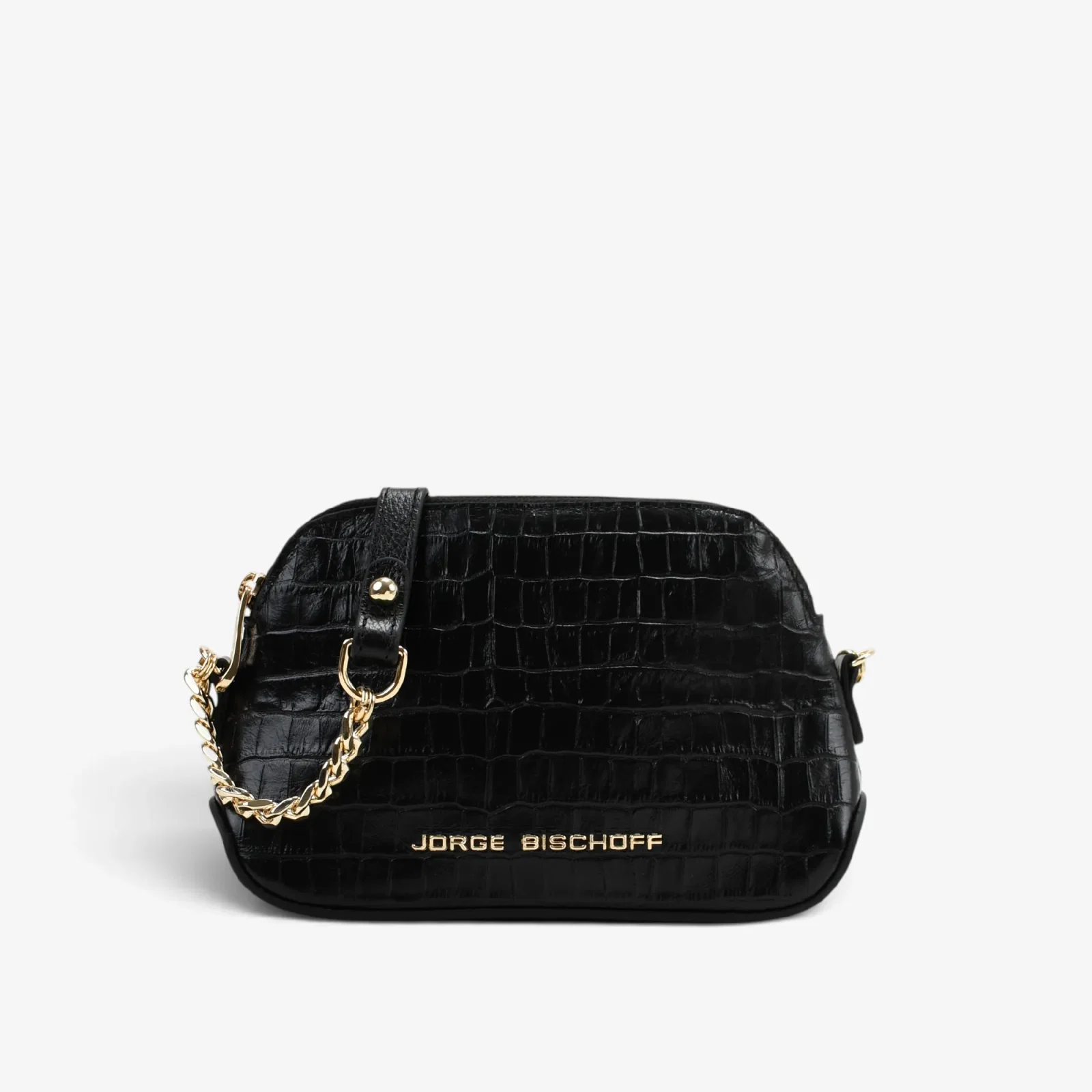 Bolsa Transversal Preto Couro Croco