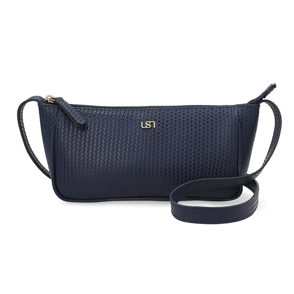 Bolsa Tiracolo Couro Tressê Azul