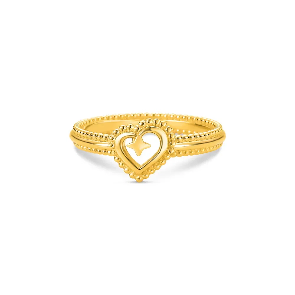 Anel Life Love Coração em Prata 925 com Banho de Ouro Amarelo 18k