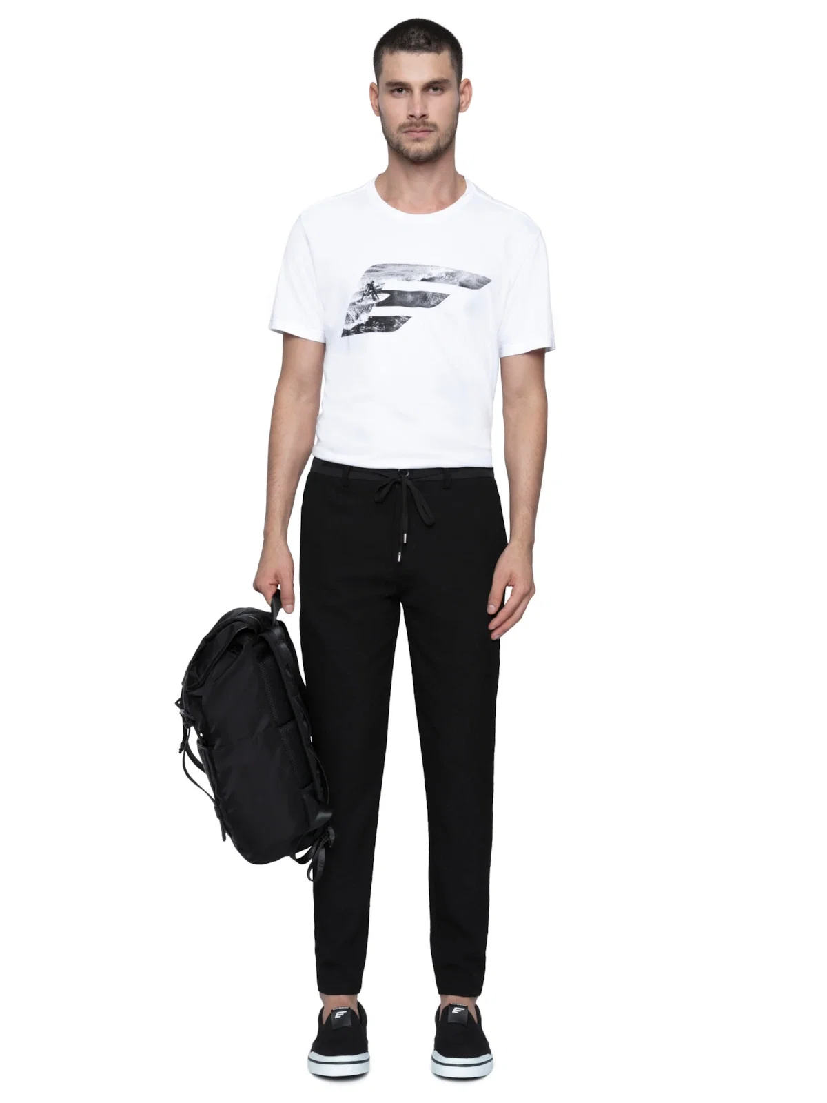 Nylon Rayon Half Jogger Slim Preto