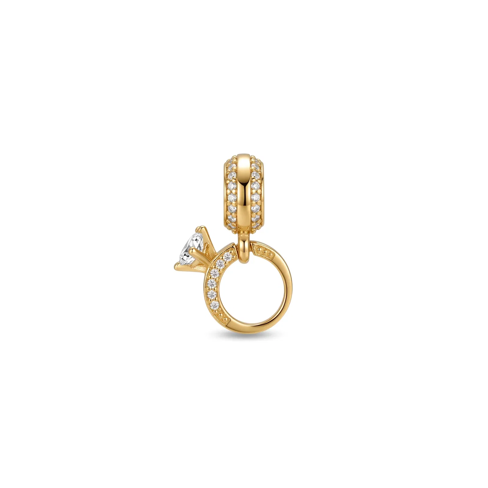 Pingente Life Anel Solitario em Prata 925 com Banho de Ouro 18k e Zircônia Incolor
