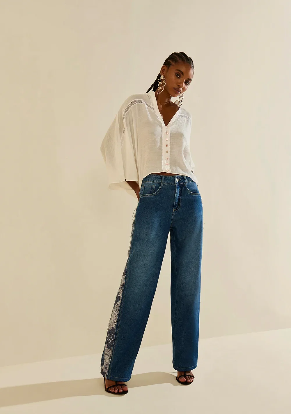 Calça Morena Rosa Wide Média Azul Escuro — imagem 1