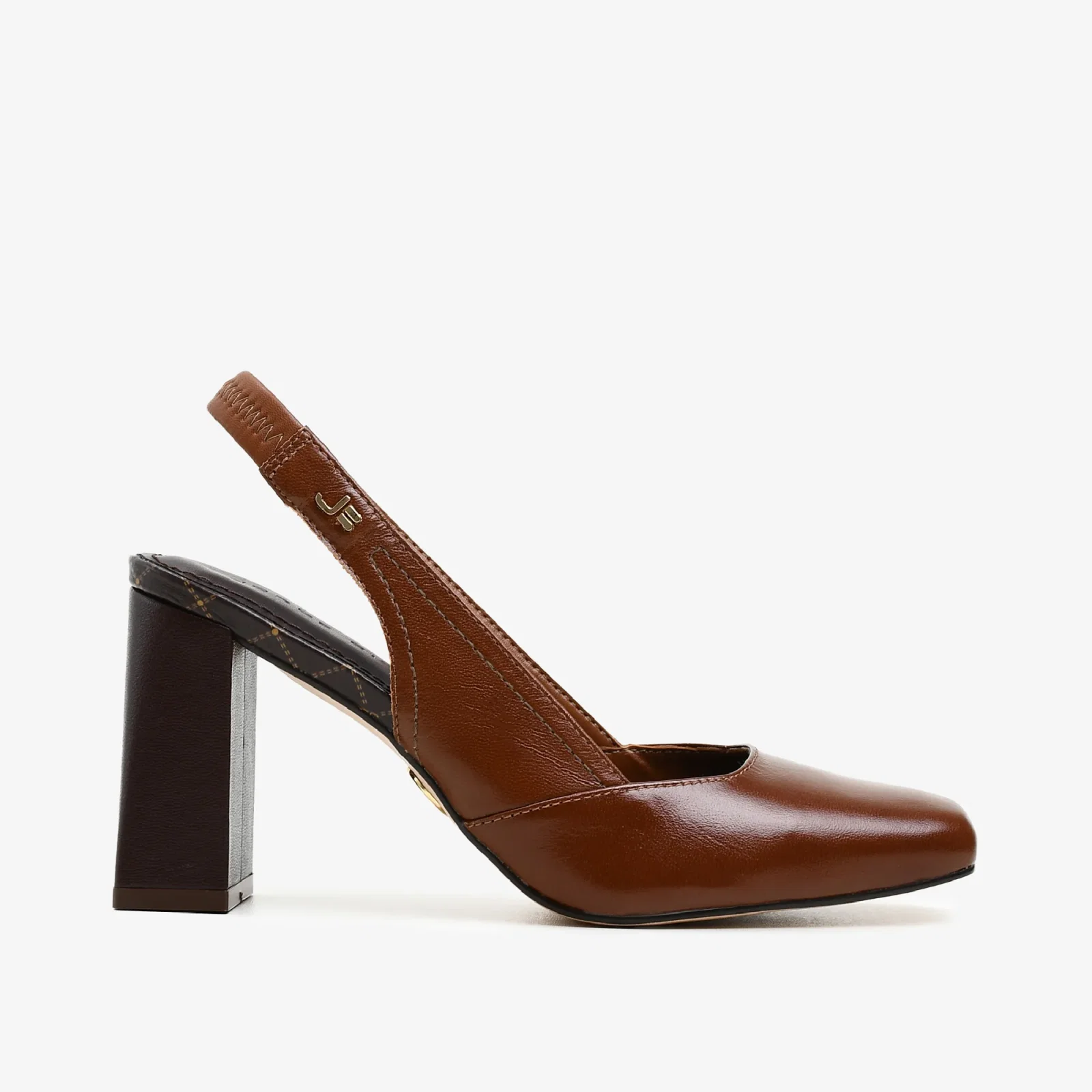 Slingback Marrom Tabaco Salto Bloco Couro