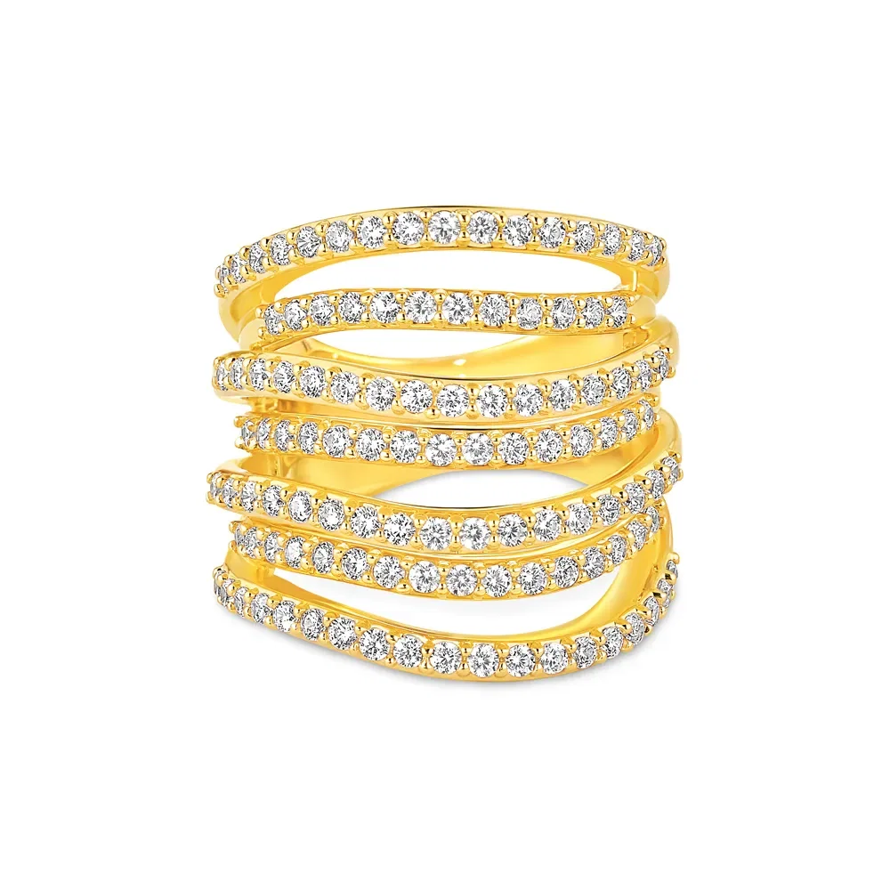 Anel Life Maxi Curvas em Prata 925 com Banho de Ouro Amarelo 18k e Pedras Incolores, 23.6mm