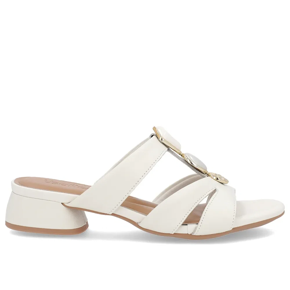 Tamanco Salto Bloco Couro Off-White Enfeite — imagem 1