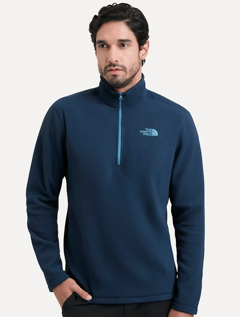 Blusa The North Face Masculina Fleece TKA 100 Glacier 1/4 Zip Mono Logo Azul Marinho
