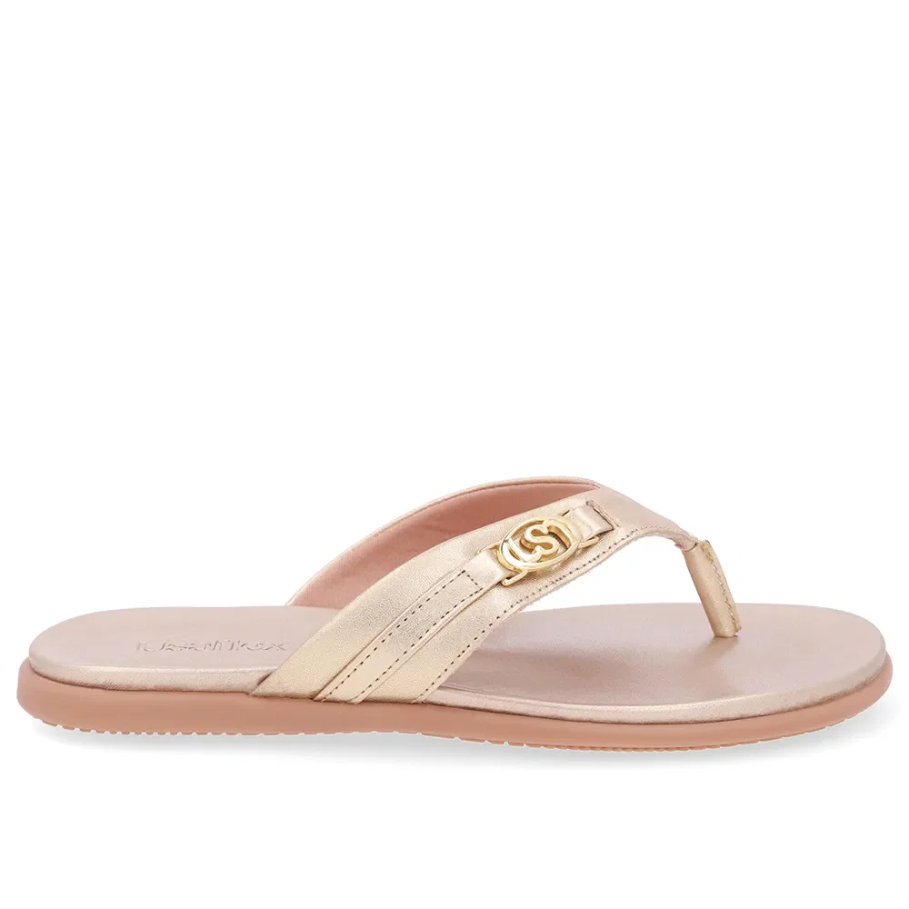 Chinelo Tira Couro Dourado Monograma — imagem 1