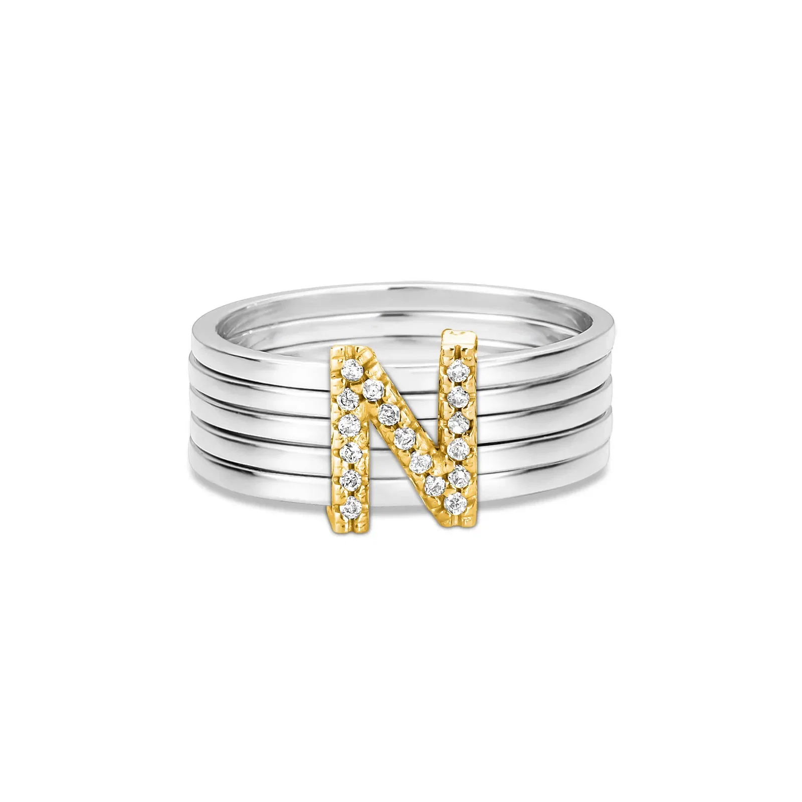 Anel Letra N em Prata 925 e Ouro Amarelo 18k com Diamantes 0.07 ct — imagem 1