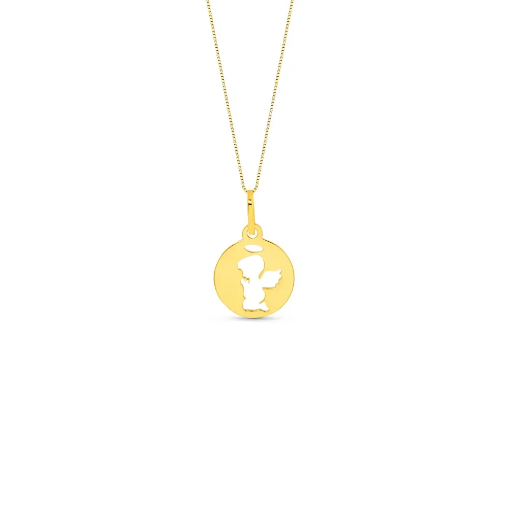 Pingente Medalha Anjo da Guarda em Ouro Amarelo 18k , 16mm