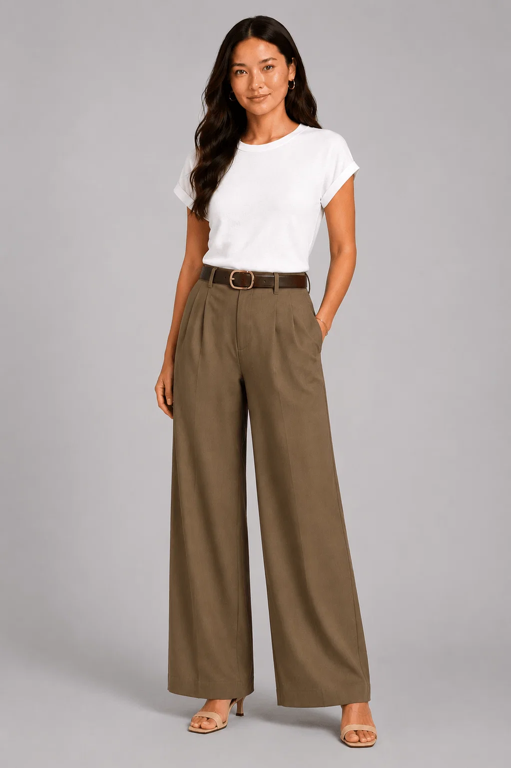 Calça Alfaiataria Com Cinto - Caqui