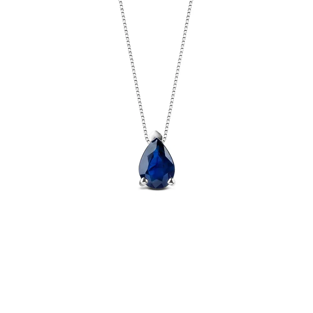 Pingente Expressão Gota em Ouro Branco 18k com Safira Azul — imagem 1