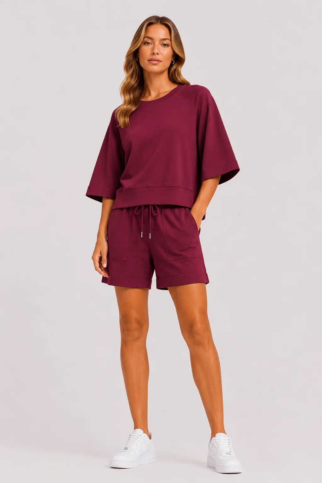 Blusa Manga Curta Barra Recortes - Vinho — imagem 1
