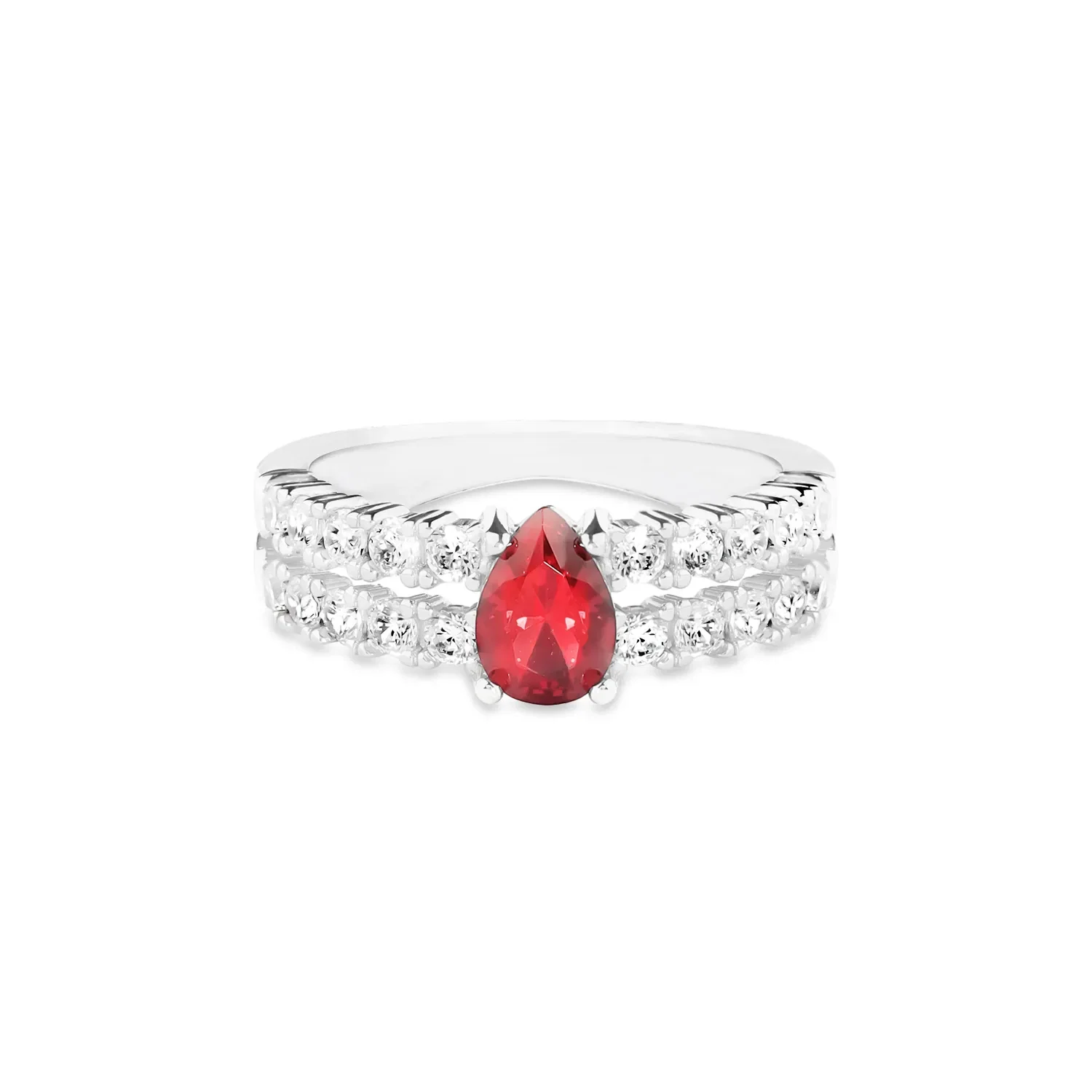 Anel Life Special II Duplo em Prata 925 com Cristal Vermelho e Pedras Incolores