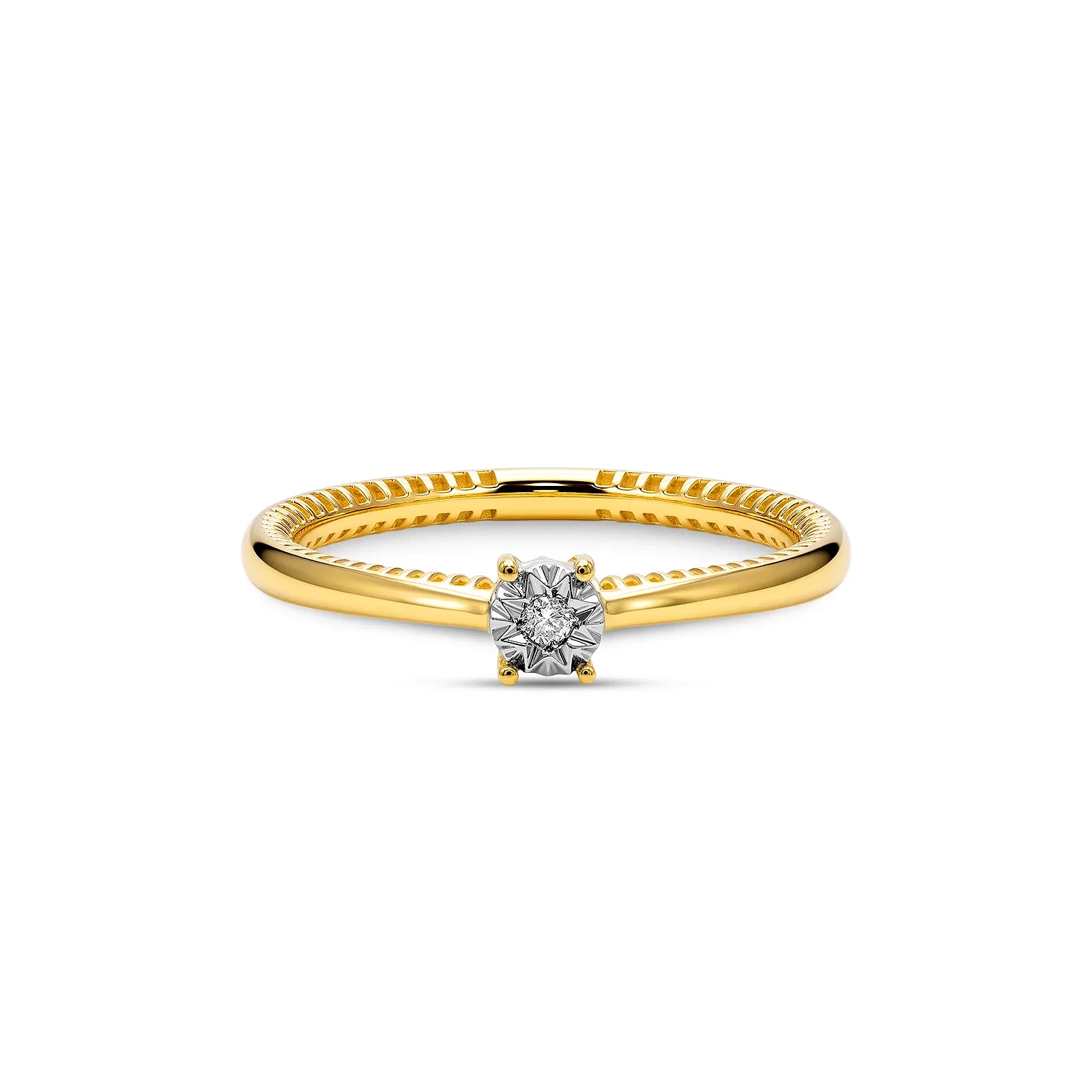 Anel Solitário Illusion em Ouro Amarelo 18k com 0,010ct de Diamante — imagem 1