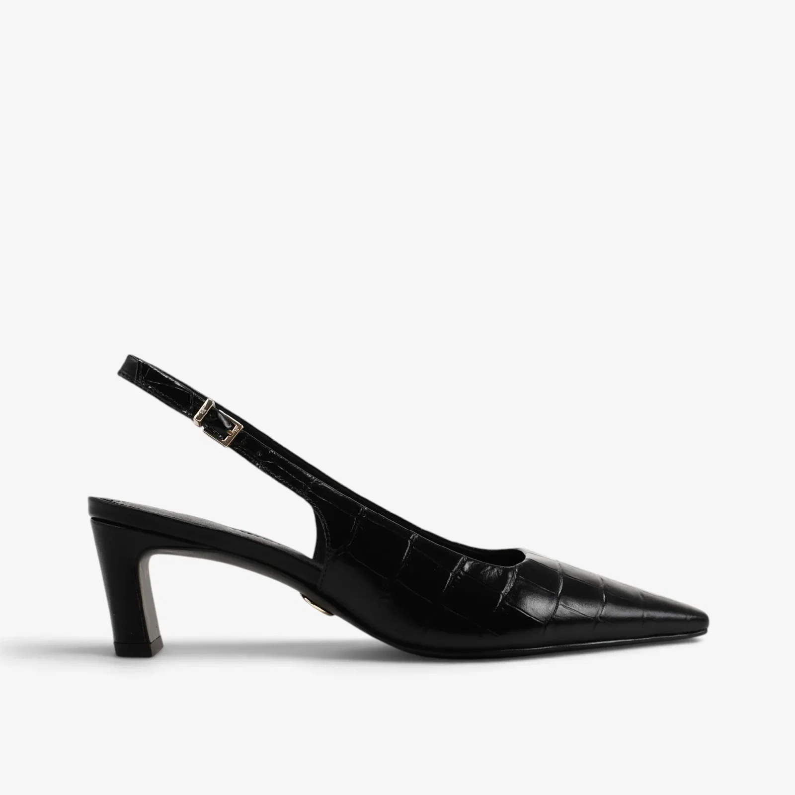 Slingback Preto Couro Croco