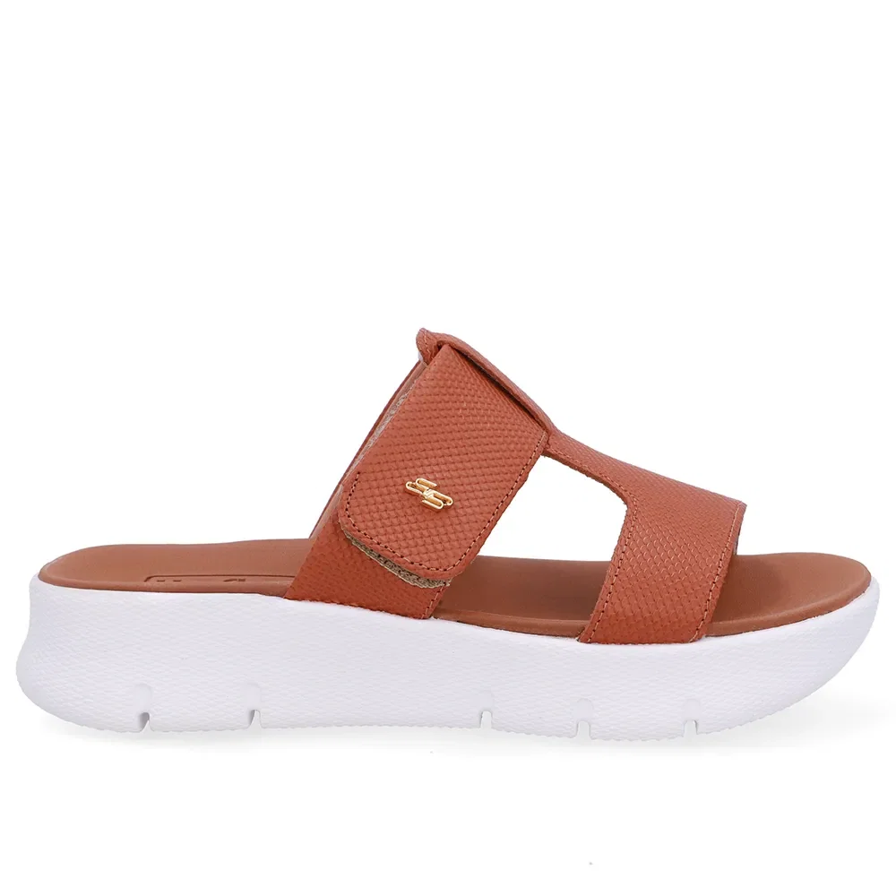 Tamanco Salto Plataforma Couro Marrom Fecho-Flex — imagem 1