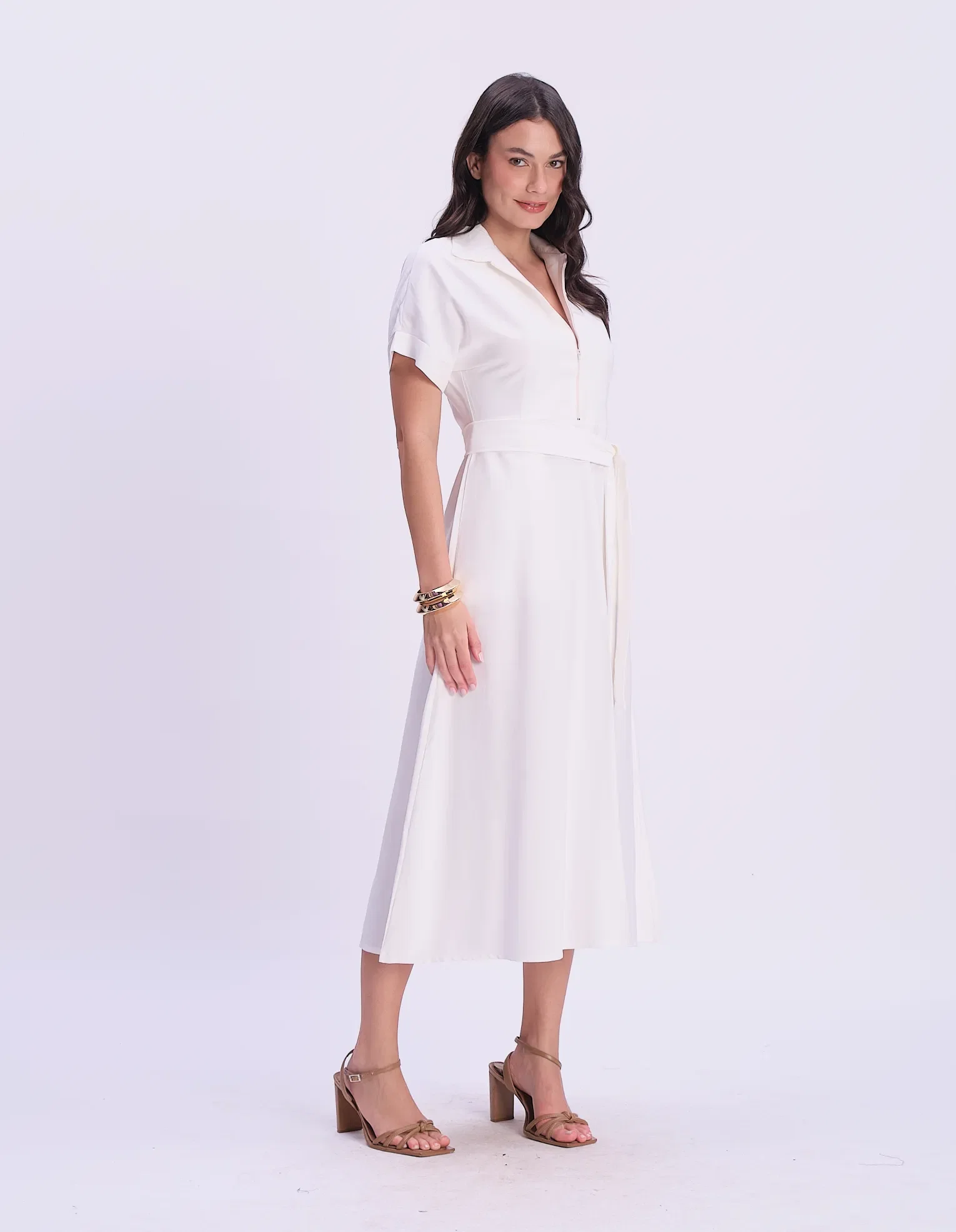 Vestido Midi Detalhe Gola - Off White