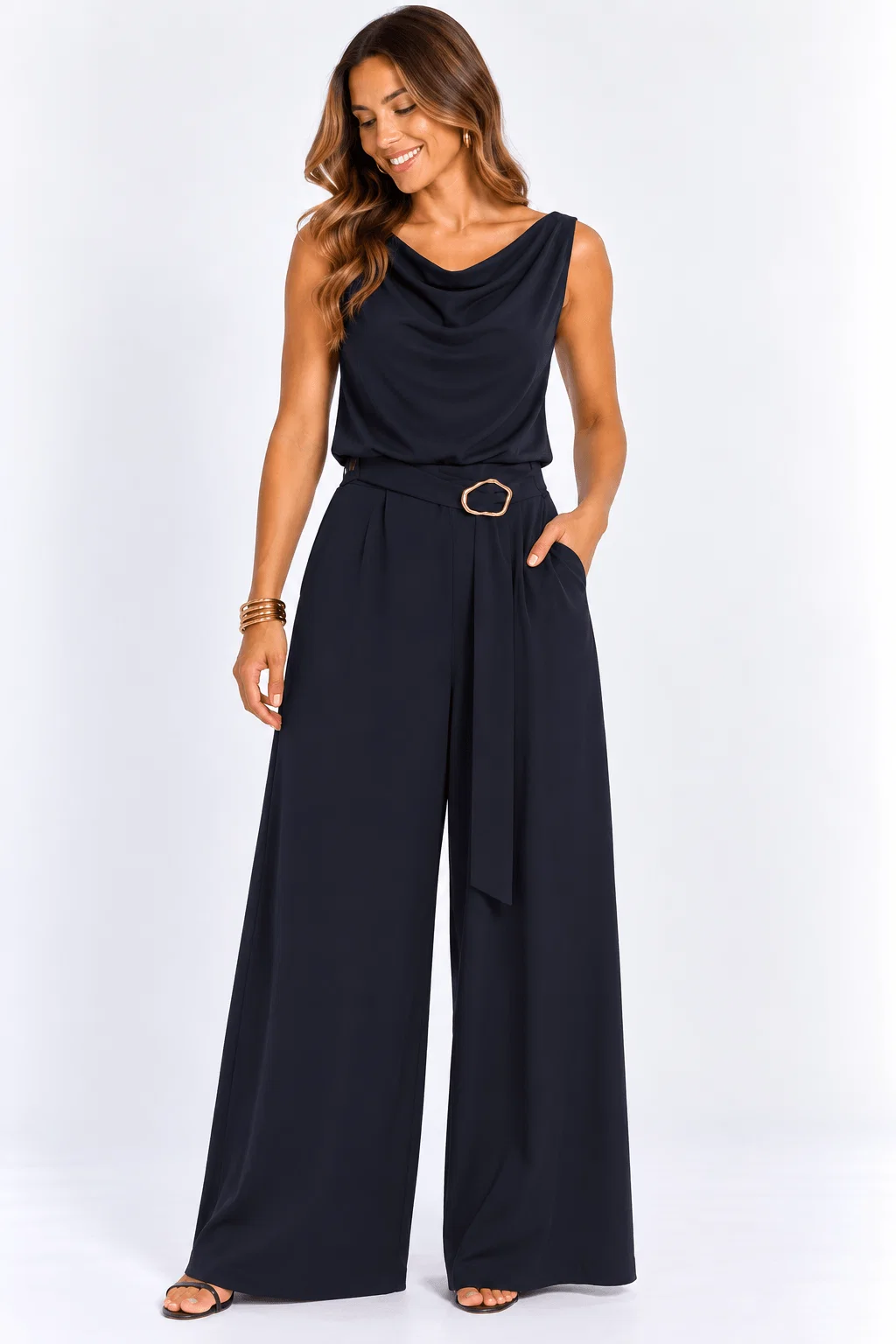 Blusa Sem Manga Decote Degagê - Azul Marinho