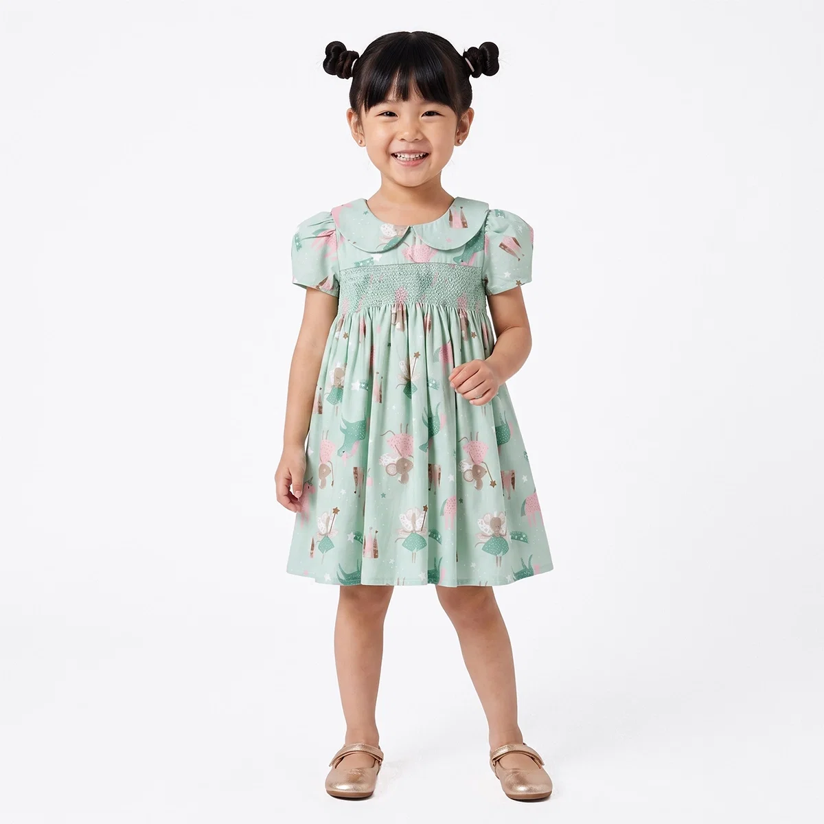 Vestido Manga Curta Kids Ratinha Fustão Estampado Tip Top