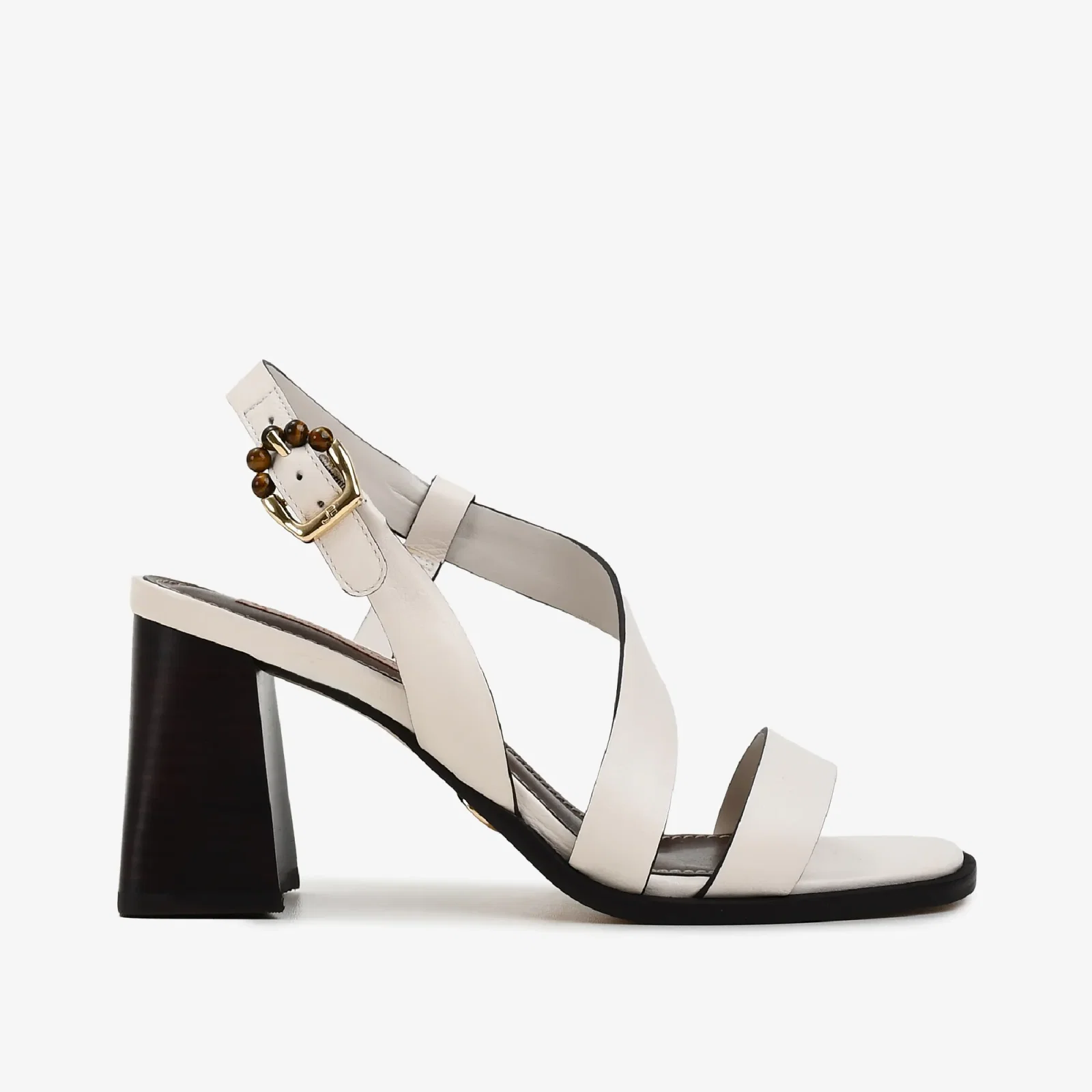 Sandália Salto Bloco Off White Algodão Couro — imagem 1