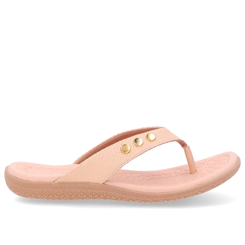 Chinelo Rasteiro Couro Laranja Claro