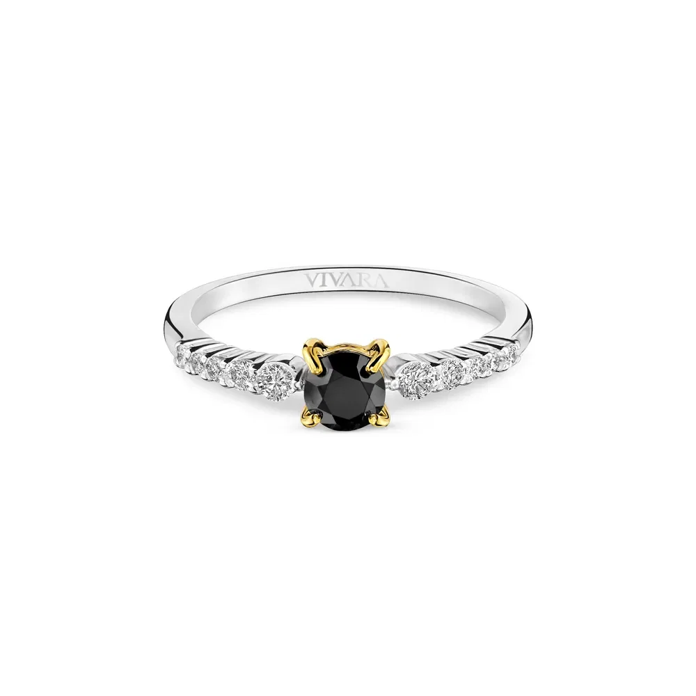 Anel Solitário Expressão em Ouro Amarelo e Ouro Branco 18k com 0,71ct de Diamante e Diamante Negro — imagem 1